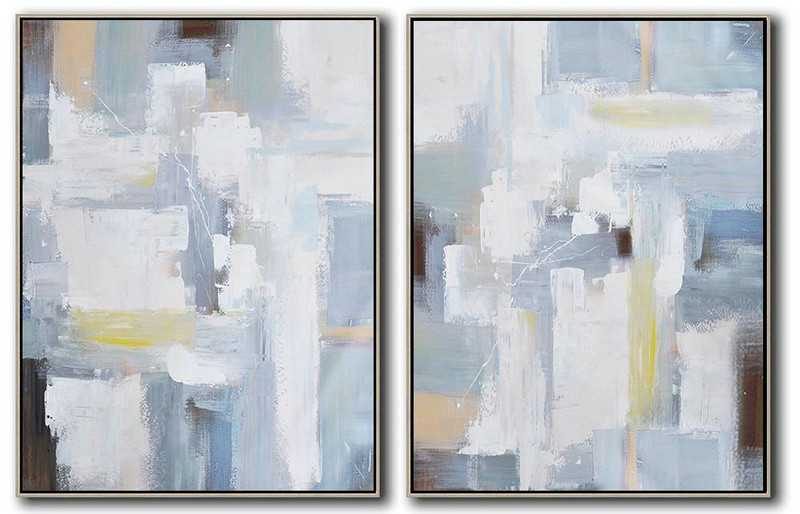 Extra Large Canvas Art,Set Of 2 Contemporary Art On Canvas,Modern Wall Decor,Grey,White,Brown,Blue.etc